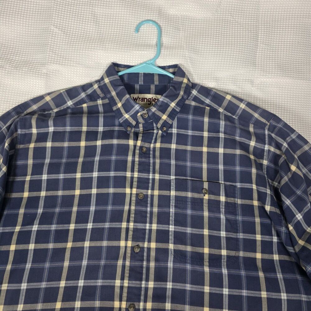 Wrangler Rugged Wear Men’s Short Sleeve Blue Plaid Button Down Size XXL